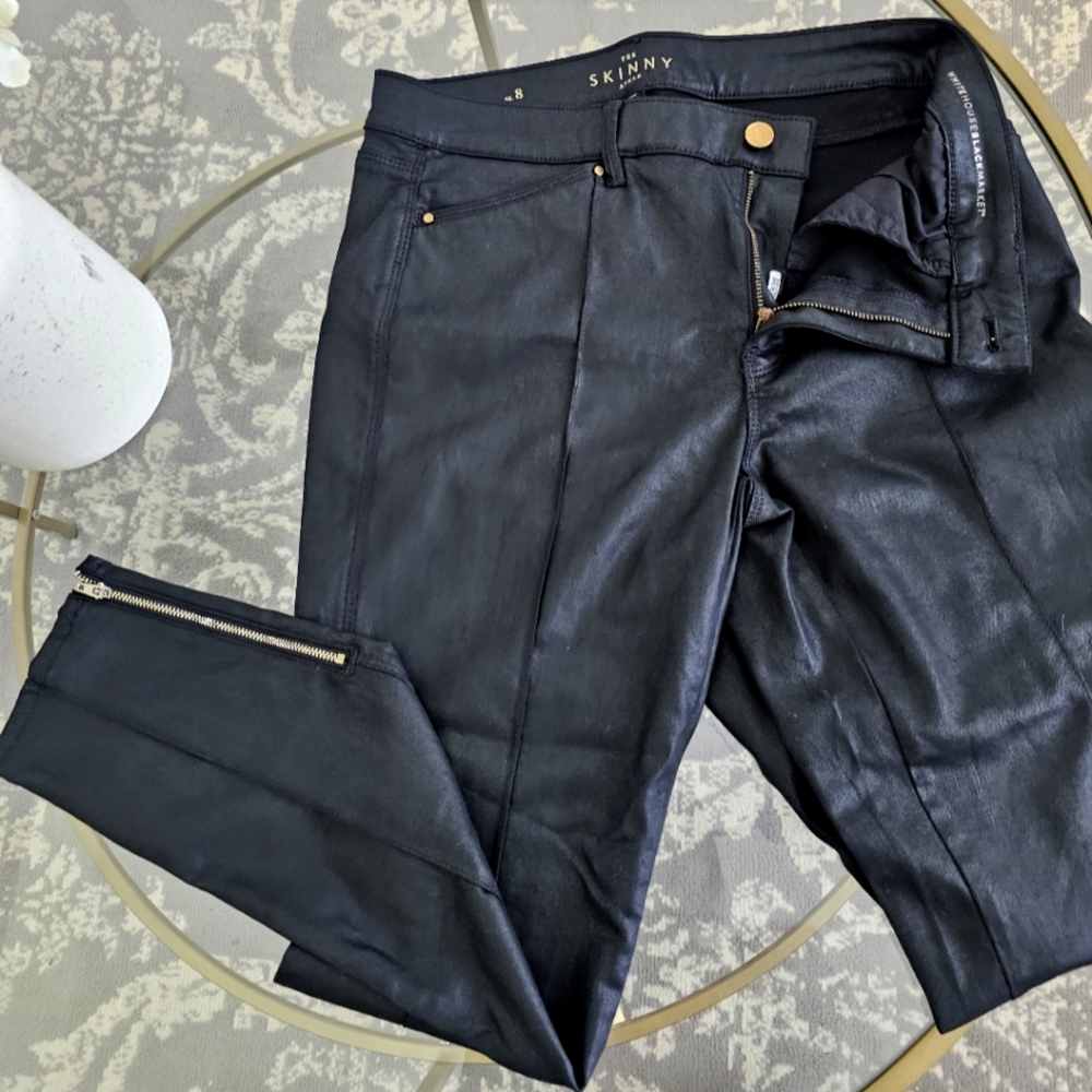 White House Black Market Faux Leather Pants Womens 8 The Skinny Ankle Zip Moto